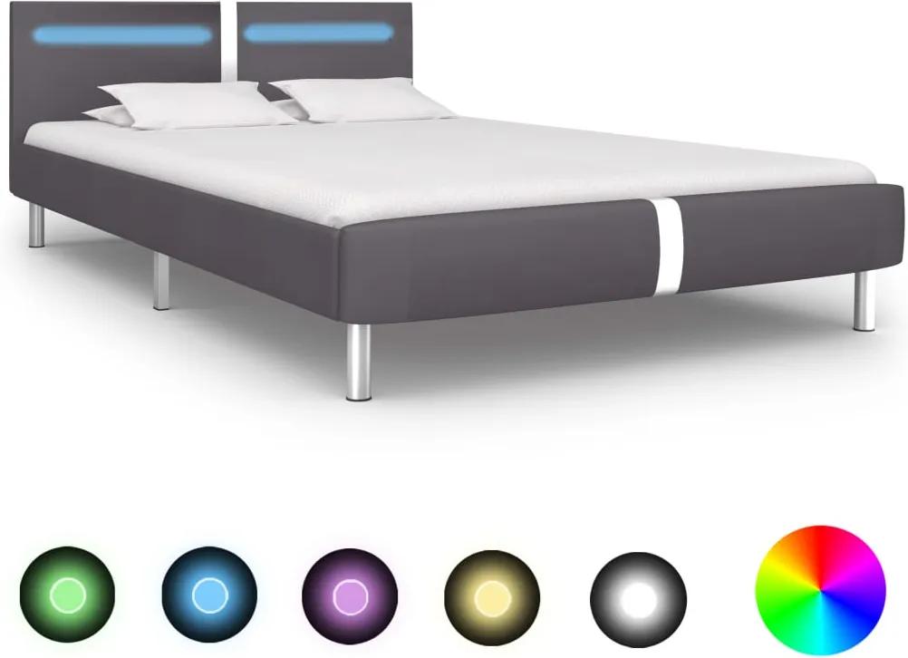 Estrutura de cama c/ LEDs 120x200 cm couro artificial cinzento