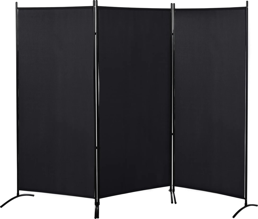 HOMCOM Biombo de 3 Paineis Separador de Ambientes Dobrável Biombo de Privacidade com 6 Pés de Metal 253x50x182 cm Preto | Aosom Portugal