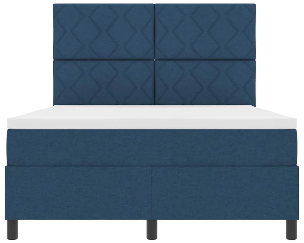 Cama Box com Colchão e LED Azul 140x200 cm Tecido
