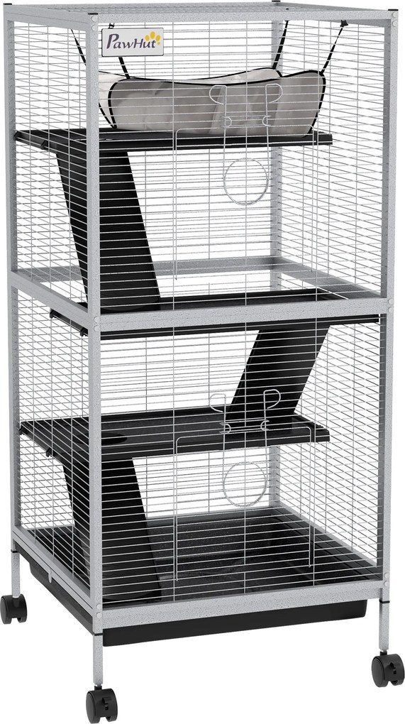 PawHut Gaiola para Furões 52x52x113,5 cm Gaiola para Roedores com Rodas 2 Portas 3 Rampas Rede Suspensa Branco | Aosom Portugal