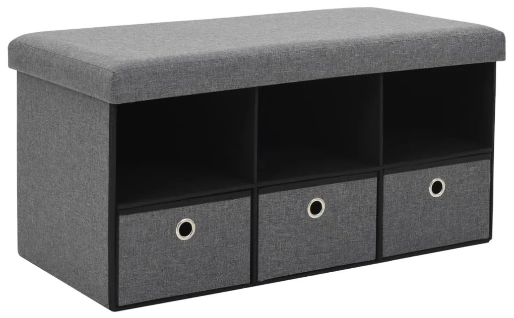 vidaXL Banco arrumação dobrável linho falso 76x38x38cm cinzento escuro