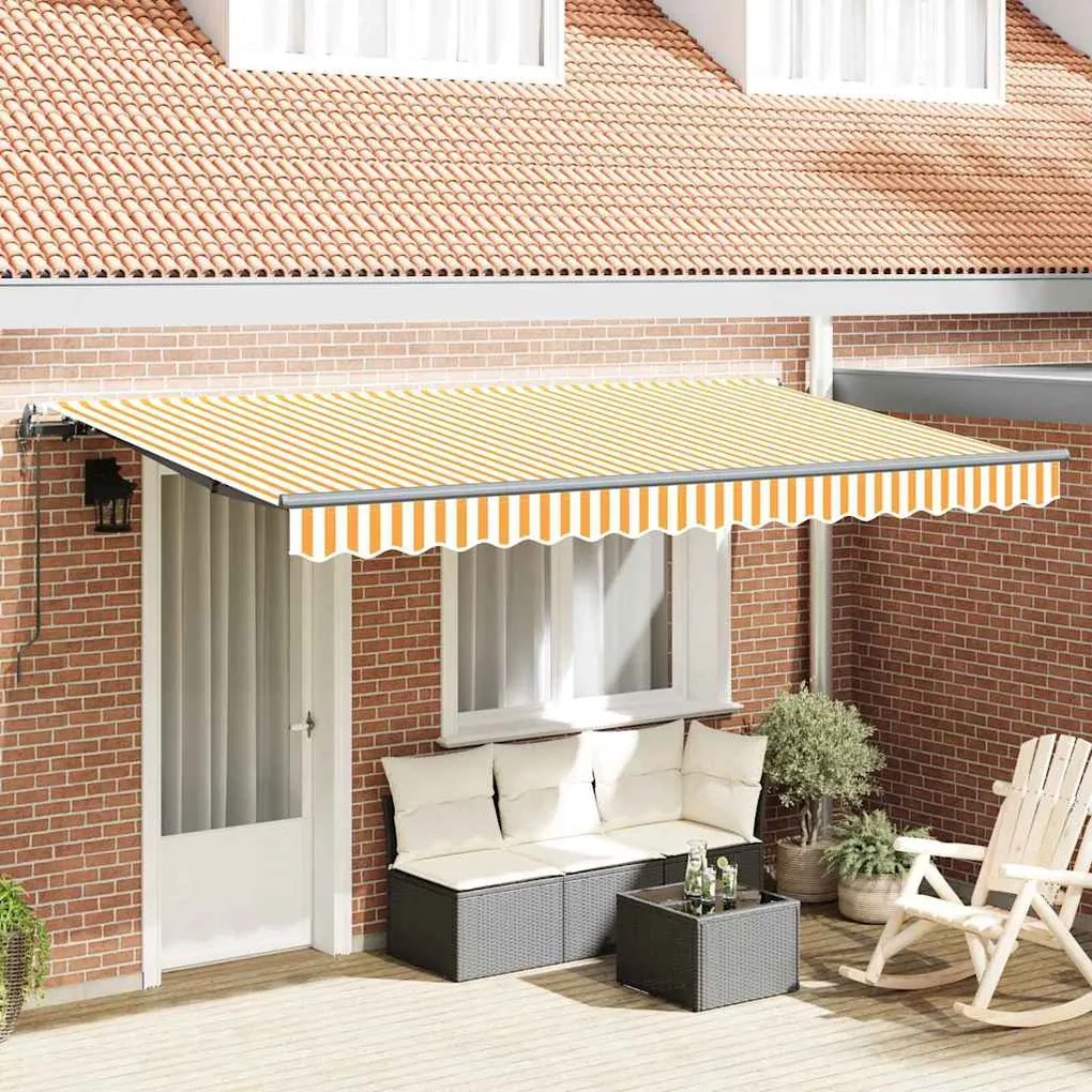 vidaXL Toldo Retrátil Manual Amarelo e Laranja e Branco