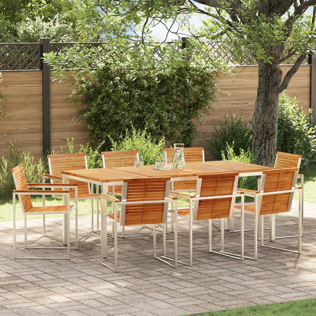 Conjunto de Jantar para Jardim vidaXL de 9 Peças em Madeira de Teca Maciça