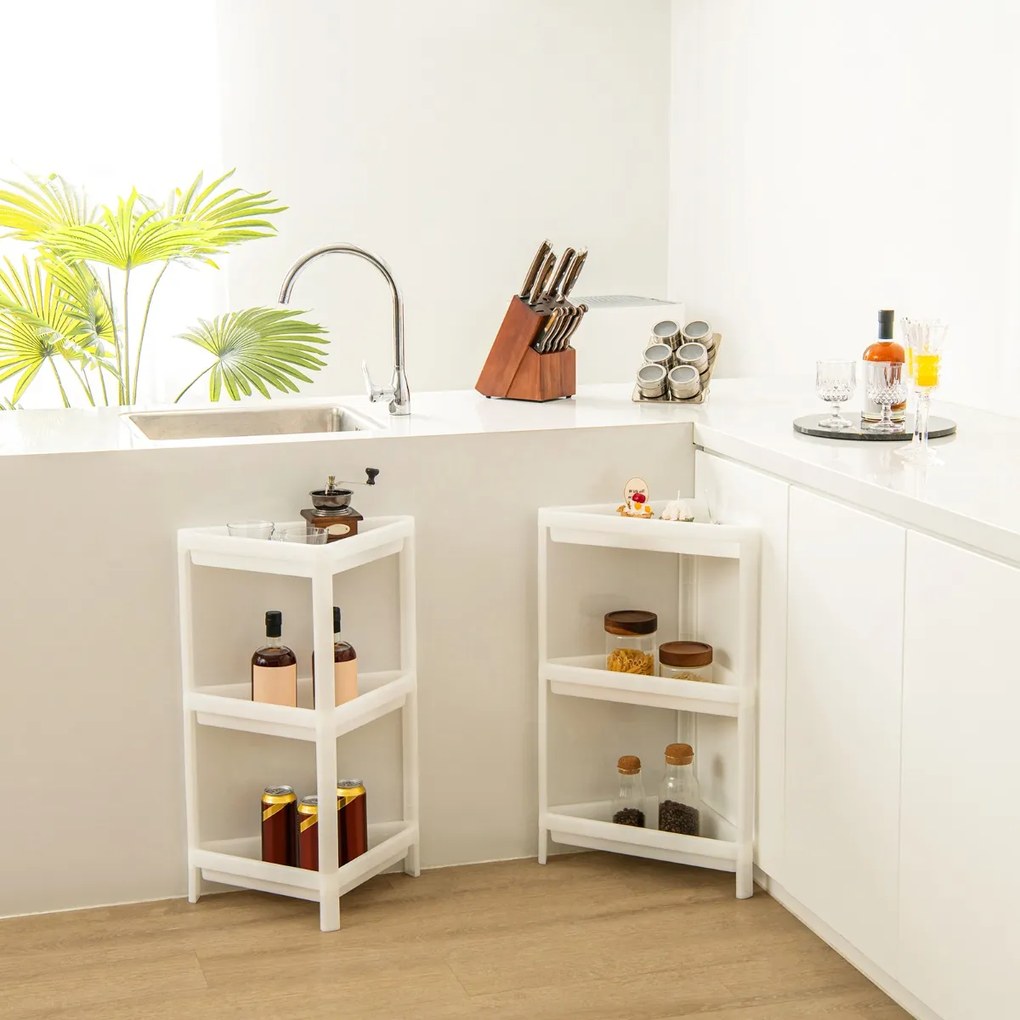 2 Prateleiras de canto removíveis para chuveiro de piso de 3 camadas para banheiro 33 x 33 x 70 cm branco