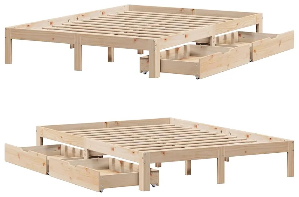 Estrutura de cama c/ gavetas 140x200 cm madeira de pinho maciça