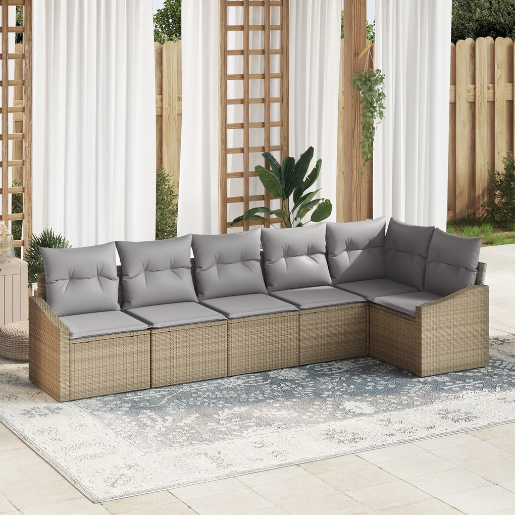 Conjunto de Jantar de Jardim de 6 Peças com Almofadas Bege em Rattan S
