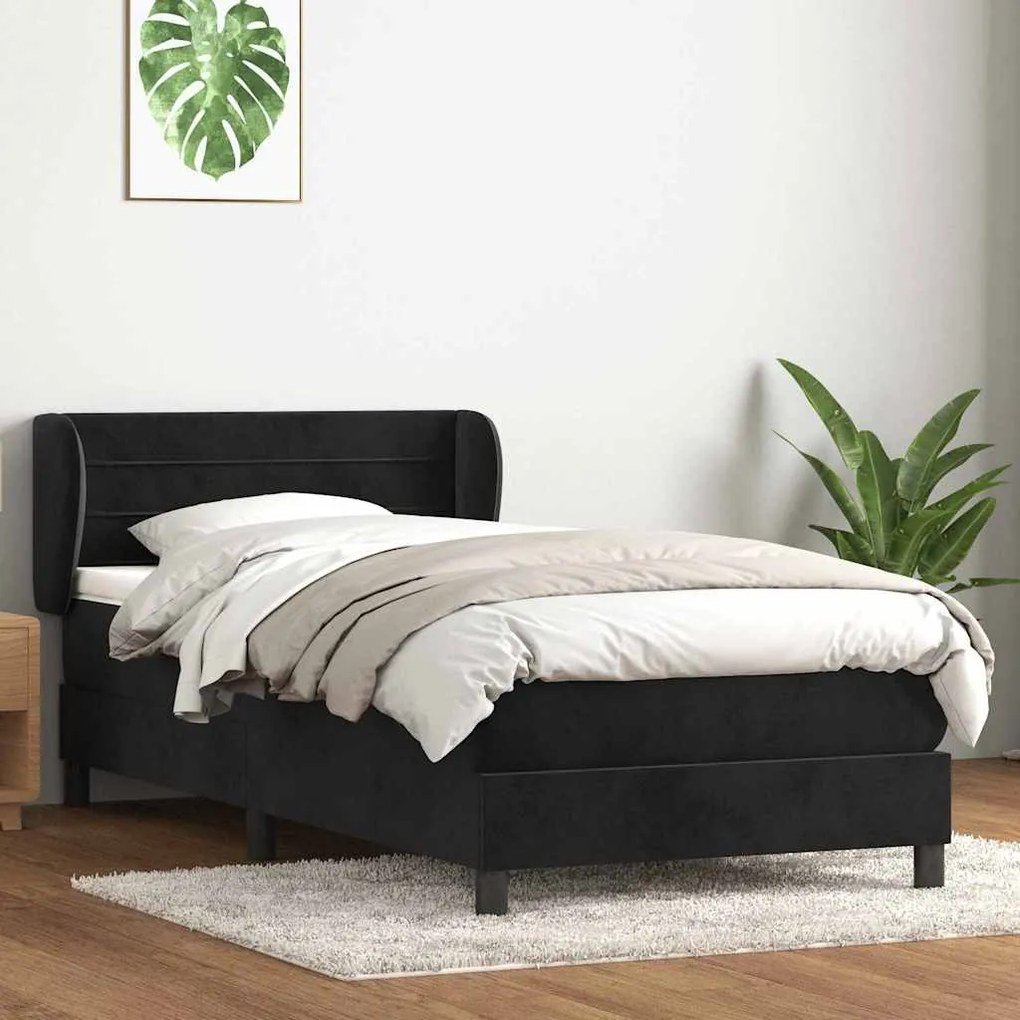 vidaXL Cama com molas/colchão 80x220 cm veludo preto