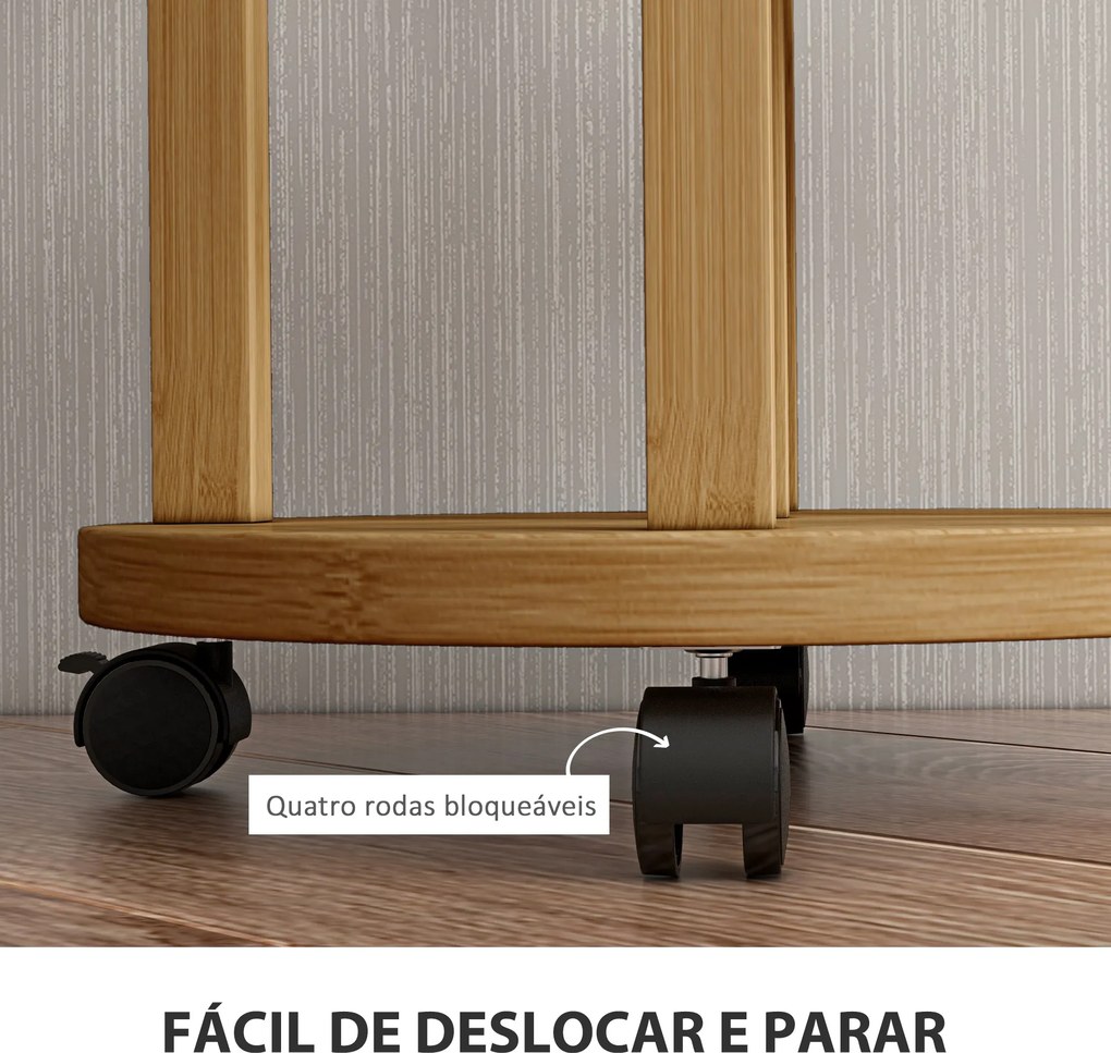 Suporte para Plantas em Bambu com Rodas de 5 Níveis Estante Redonda para Plantas para Cantos 33x33x90 cm Madeira