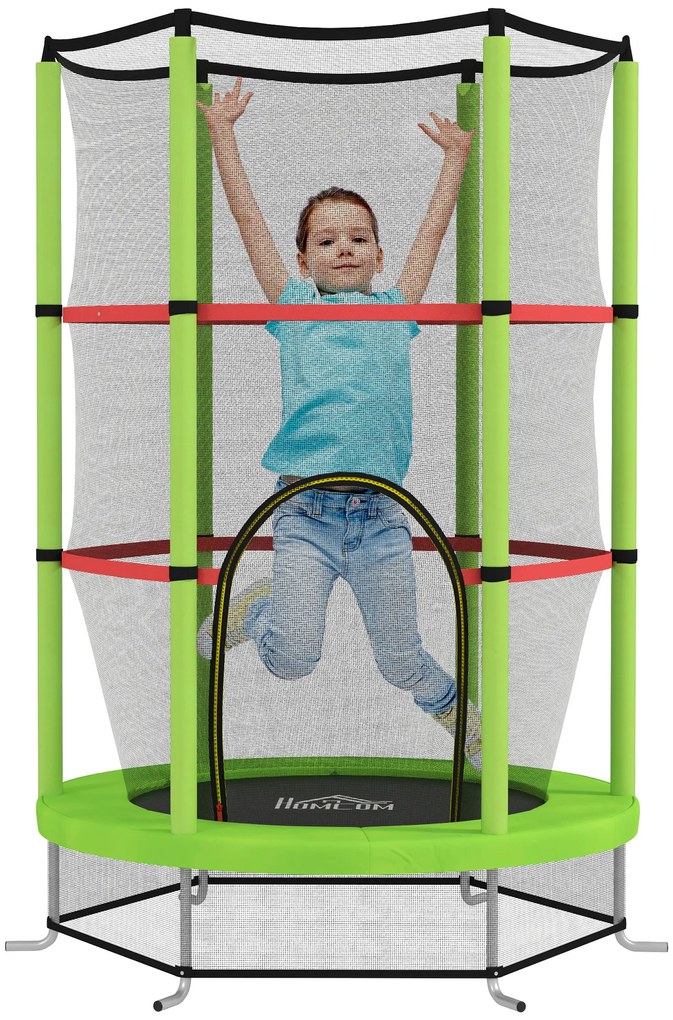 Trampolim Infantil Ø140x190 cm Trampolim para Crianças de 3-6 Anos com Rede de Segurança Carga 45 kg para Interior Verde