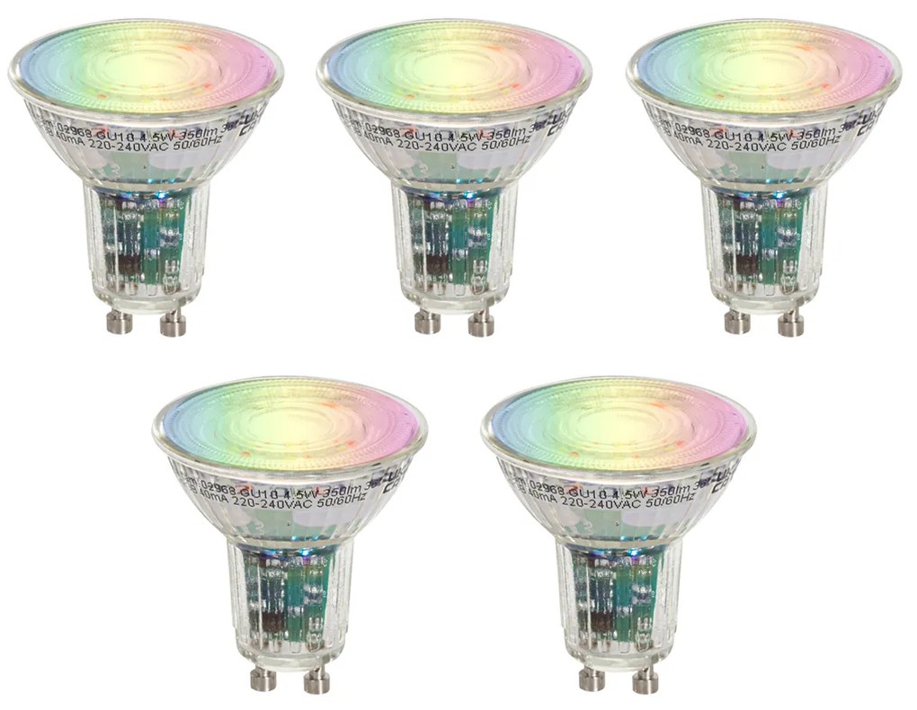 Conjunto de 5 Lâmpadas LED GU10 Smart 50 Brilhante RGBW 4.5W 350 lm 2700-6000K