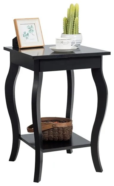 Conjunto de 2 mesas laterais, mesa de cabeceira com prateleira - preto