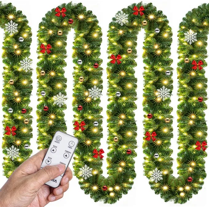 Guirlanda de Natal 5 m decorada com comando à distância Verde