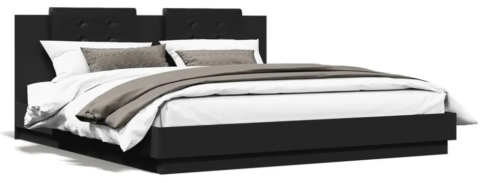 3209906 vidaXL Estrutura cama c/ cabeceira 160x200 cm derivados madeira preto