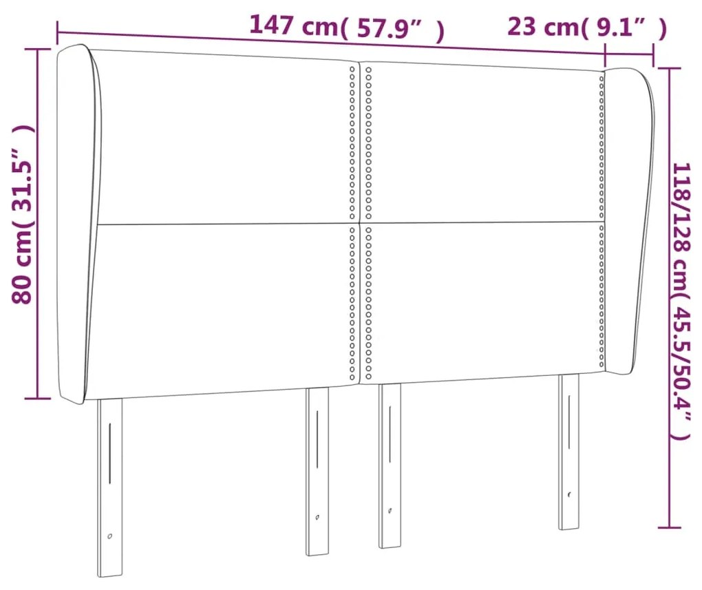 Cabeceira cama c/ abas veludo 147x23x118/128 cm cinzento-escuro