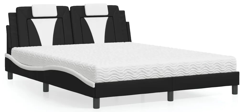 vidaXL Cama com colchão 160x200 cm couro artificial preto e branco