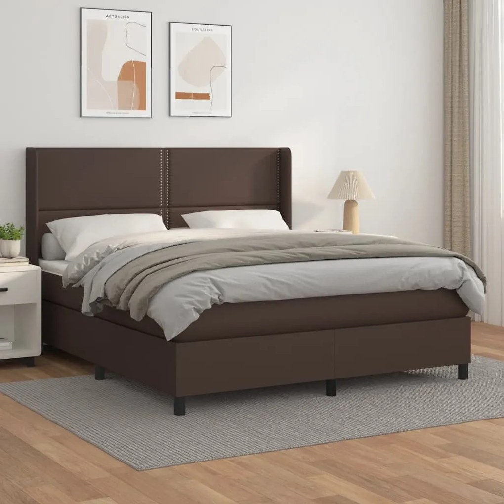 vidaXL Cama com molas/colchão 160x200 cm couro artificial castanho