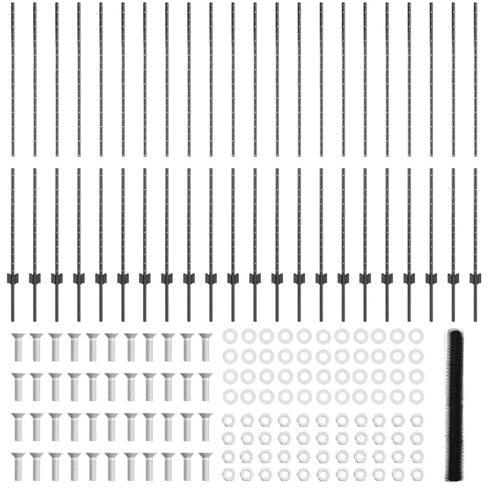 Postes de Cerca vidaXL 22 pcs U-Channel Cinza 160 cm Aço