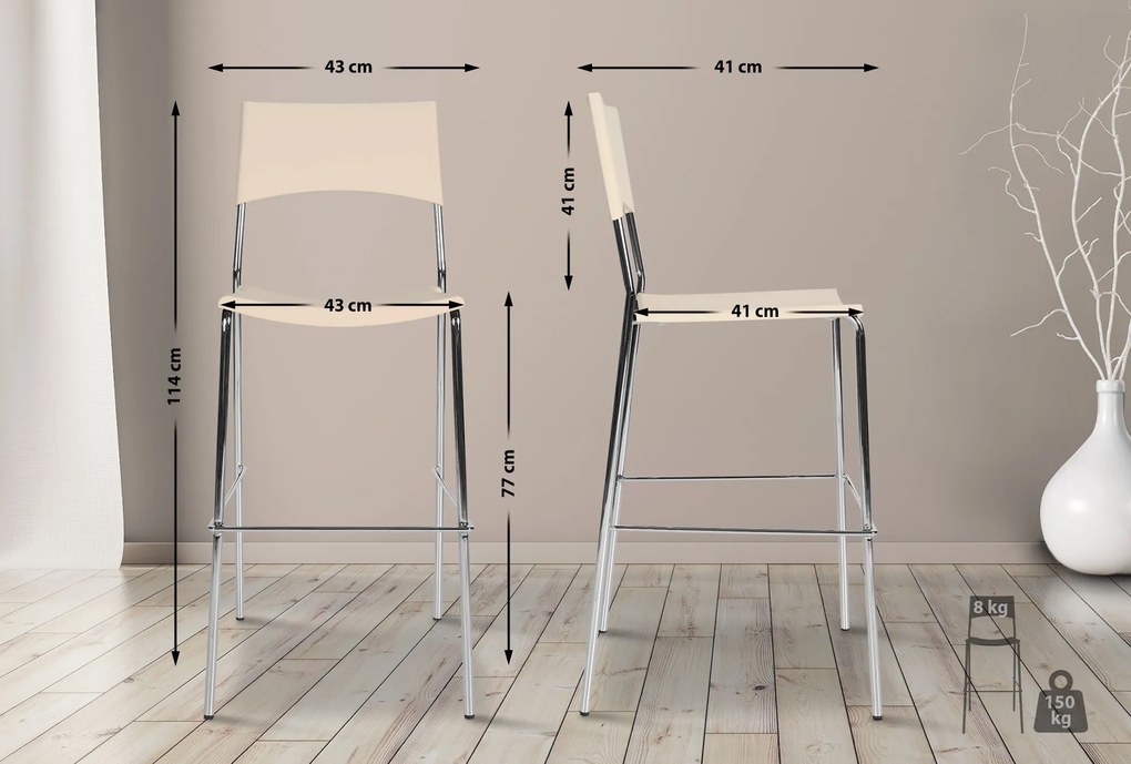 Banco de bar empilhável Genua 43 x 114 x 41 cm Creme