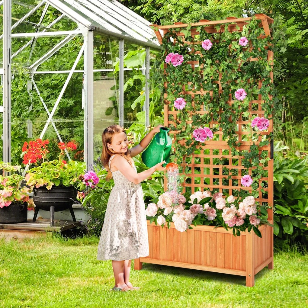 Floreira elevada para jardim 90 x 44,5 x 183,5 cm com treliça de madeira maciça com orifícios de drenagem para interior e exterior Natural