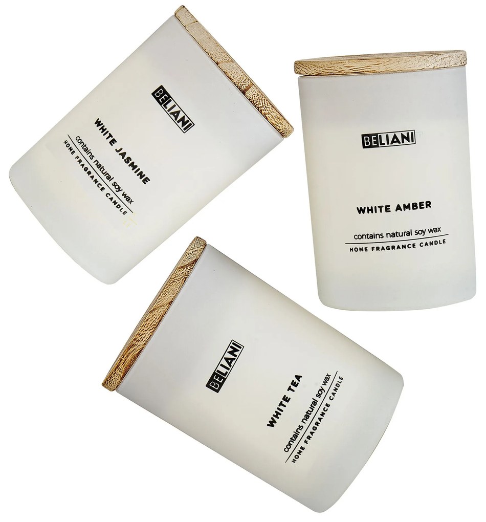 Conjunto de 3 velas perfumadas de cera de soja âmbar branco/chá branco/jasmim branco SIMPLICITY Beliani