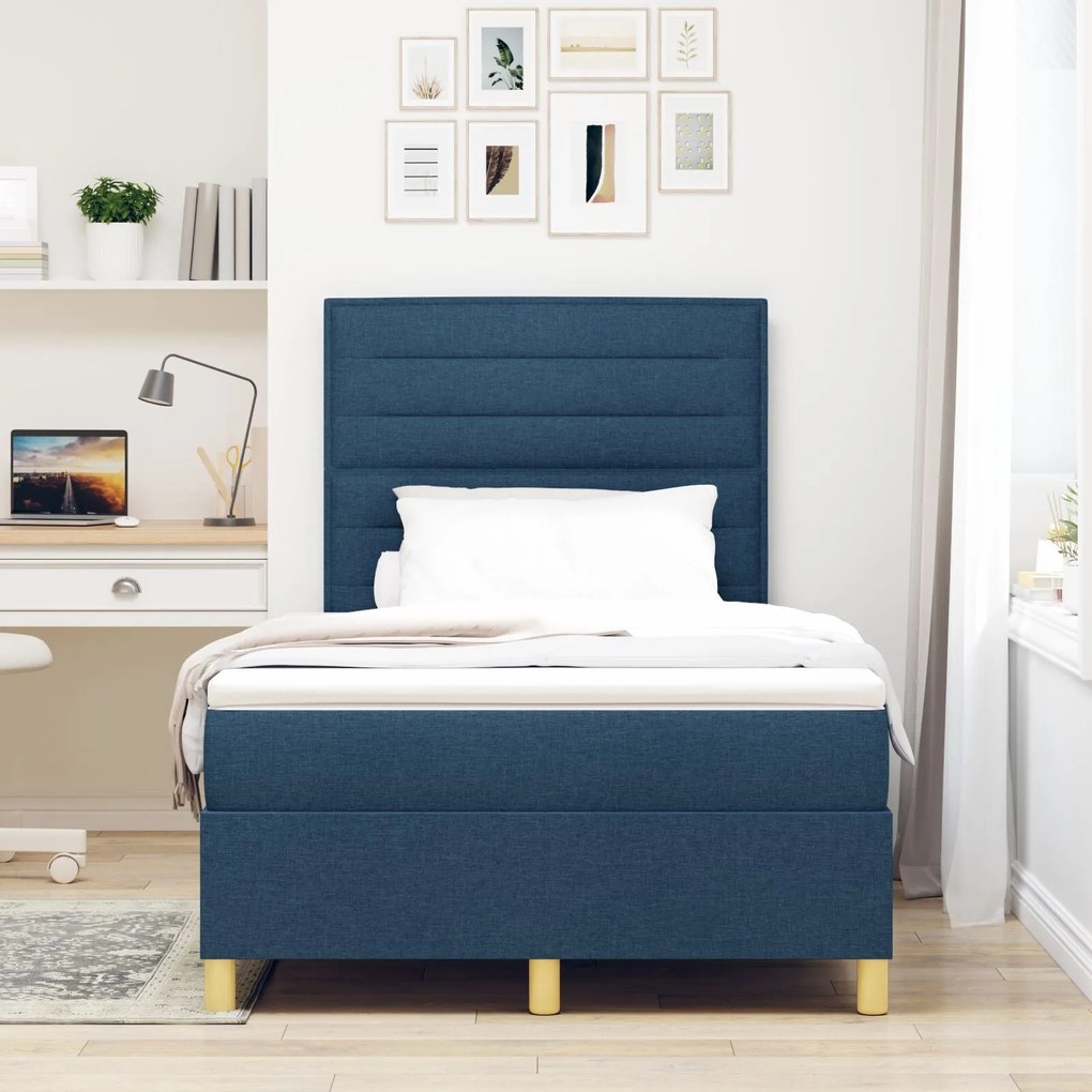 Cama Estrado com Colchão Azul Cama de Casal Pequena Tecido