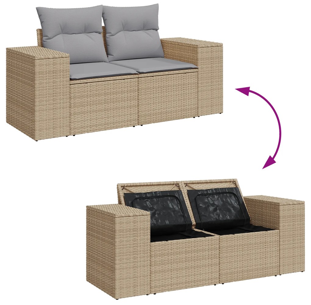 Conjunto de Sofás vidaXL de 12 Peças com Almofadas Bege Rattan Sintéti