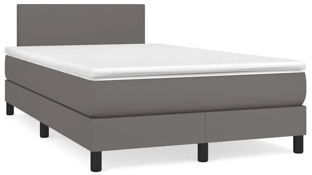 Cama box spring c/ colchão/LED 120x190cm couro artificial cinza