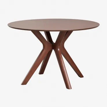 Mesa De Jantar Redonda Ø120 Cm Em Mdf E Folheado De Madeira De Seringueira Arnaiz Madeira Escura - Sklum