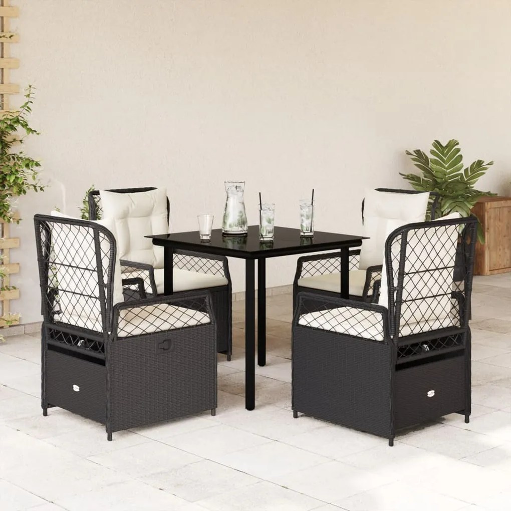 vidaXL 5 pcs conjunto de jantar p/ jardim c/ almofadões vime PE preto