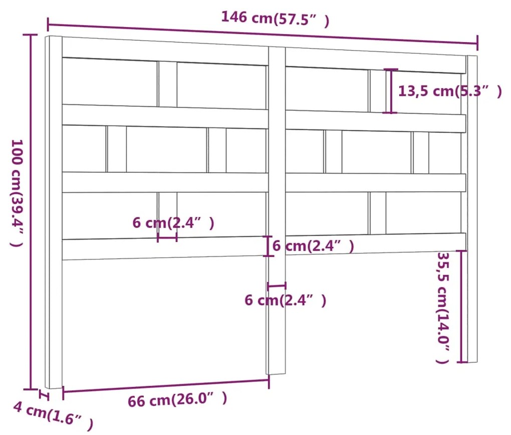 Cabeceira de cama 146x4x100 cm pinho maciço cinzento