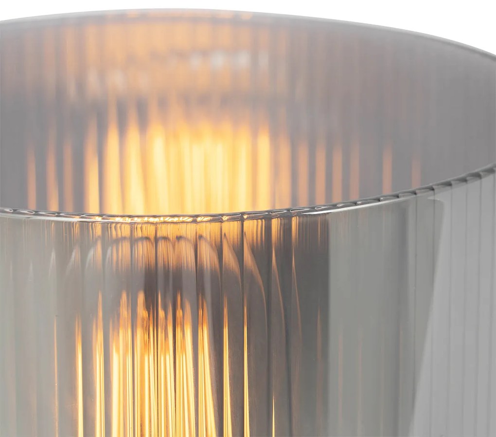 Candeeiro de mesa Art Deco preto com vidro fumê - Laura