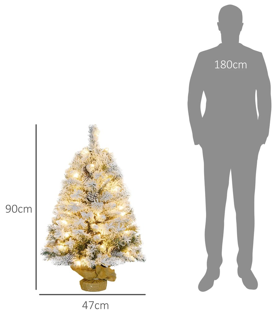 Árvore de Natal 90 cm Árvore de Natal Artificial Nevado com 50 Luzes L