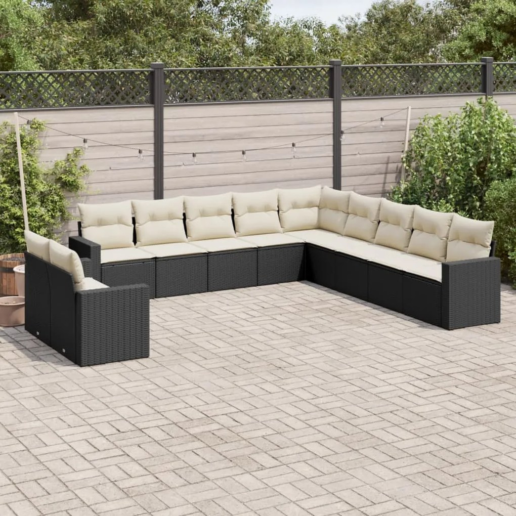 vidaXL 11 pcs conjunto sofás de jardim c/ almofadões vime PE preto