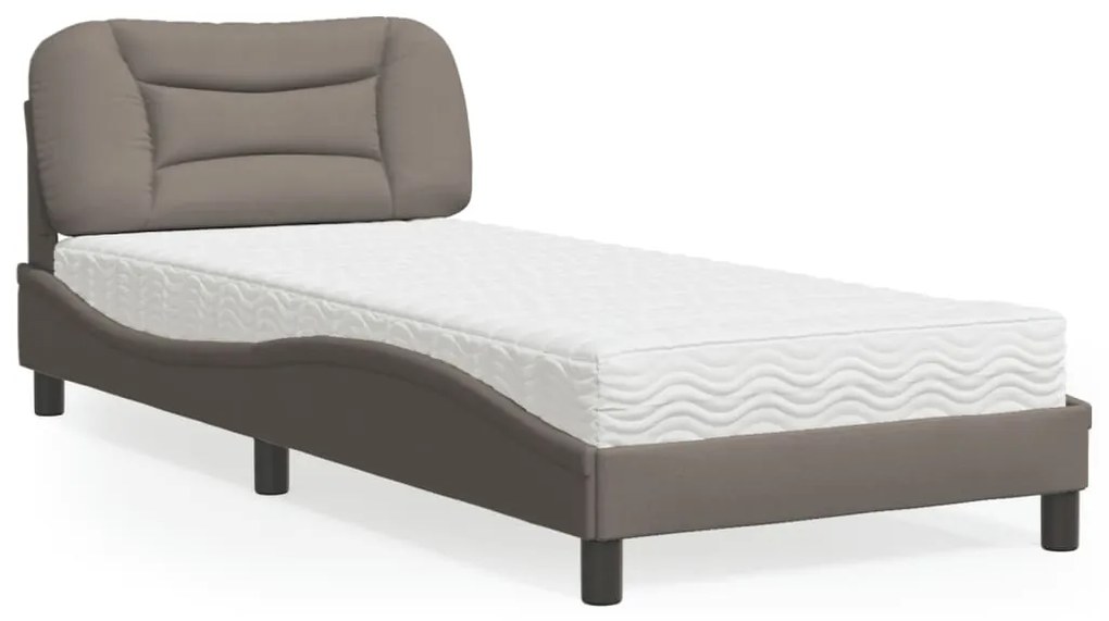 vidaXL Cama com colchão 90x190 cm tecido castanho-acinzentado