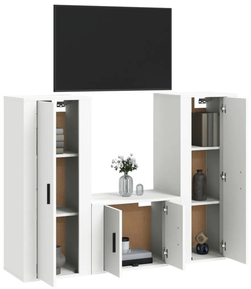 Conjunto móveis de TV 3 pcs madeira processada branco