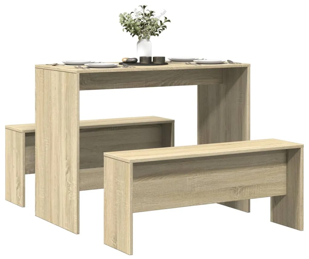 vidaXL 3 pcs conj. mesa jantar e banco deriv. madeira carvalho sonoma