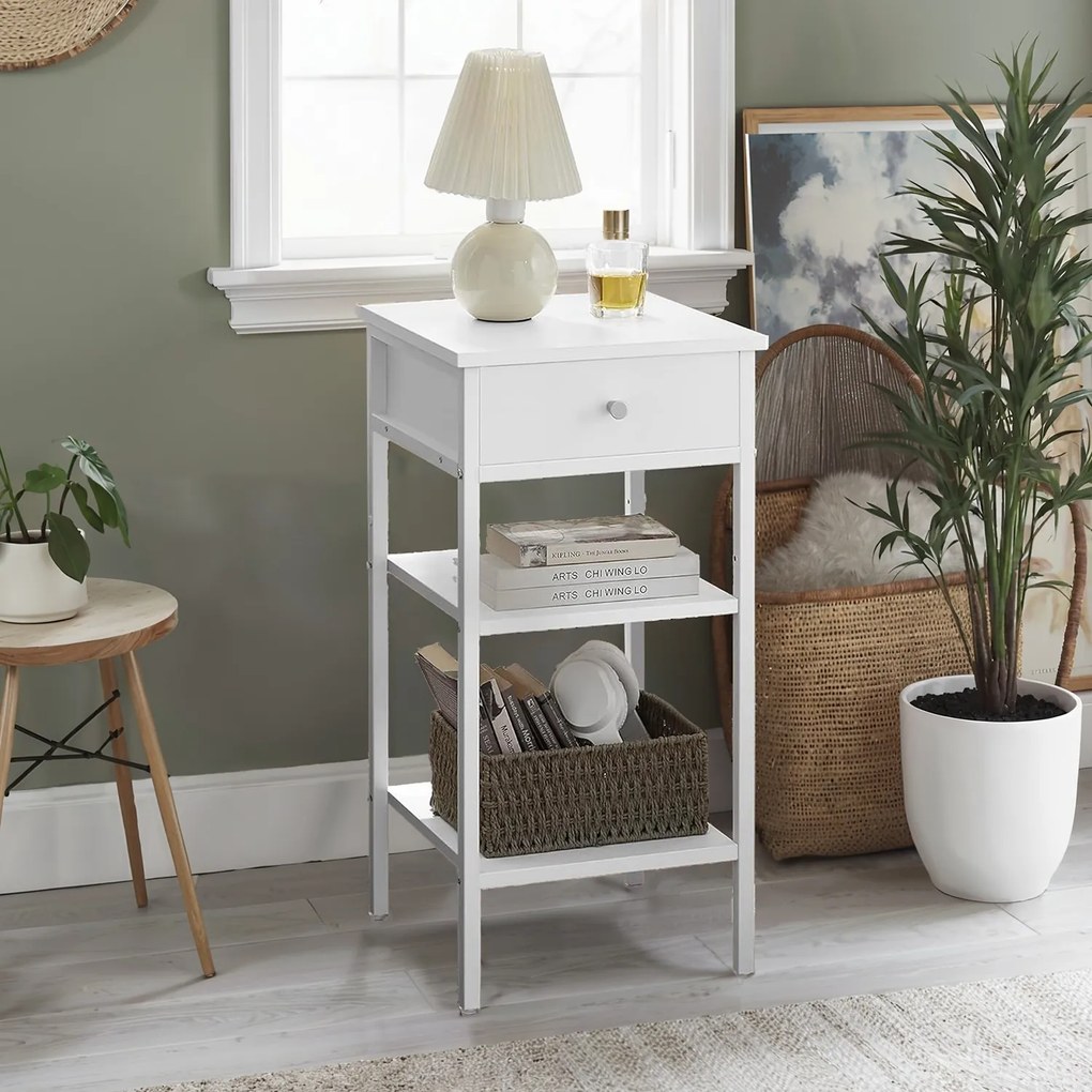 Mesa de cabeceira, mesa auxiliar, gaveta e compartimentos abertos 35,1 x 35,1 x 70,1 cm branco