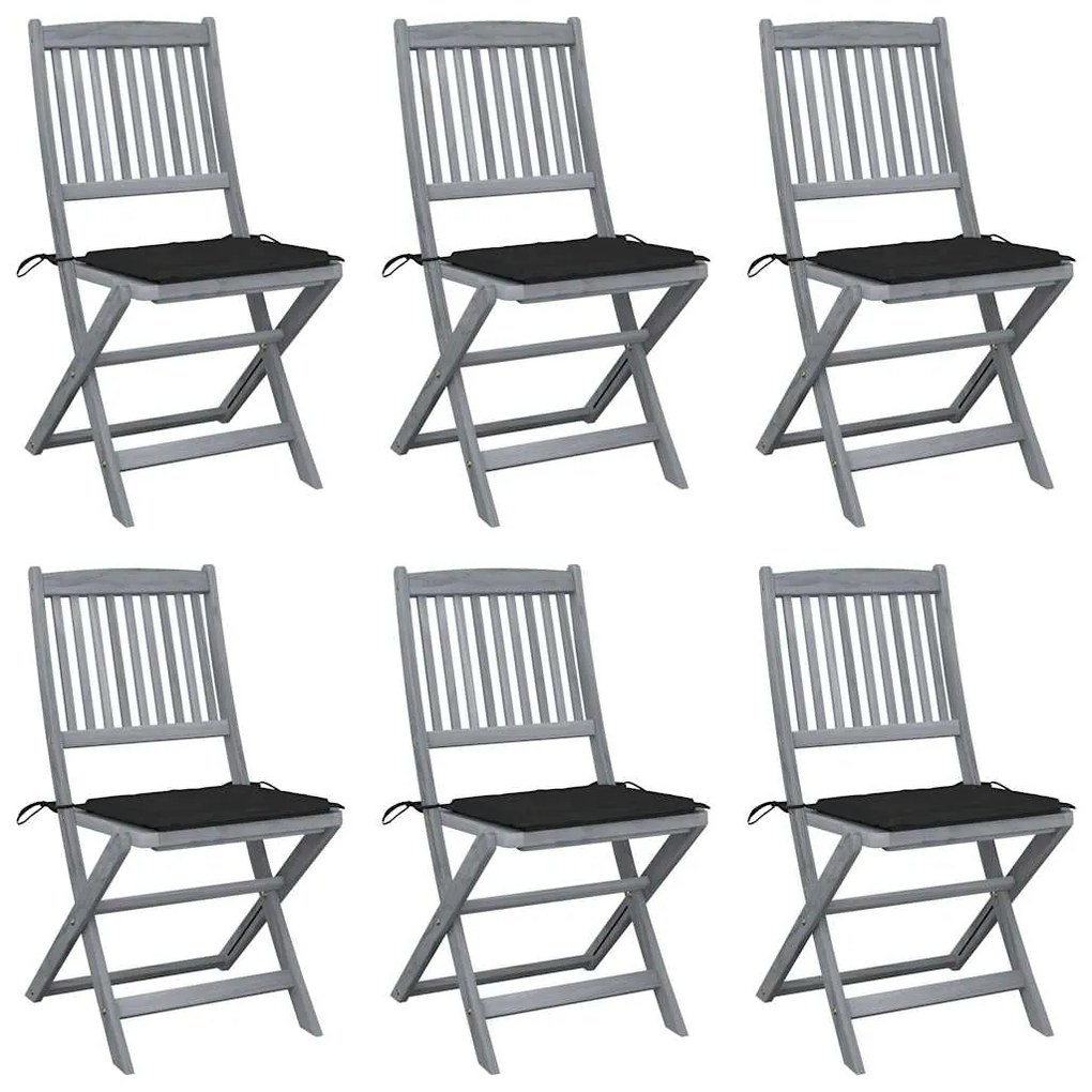 Cadeiras exterior dobráveis c/ almofadões 6 pcs acácia maciça