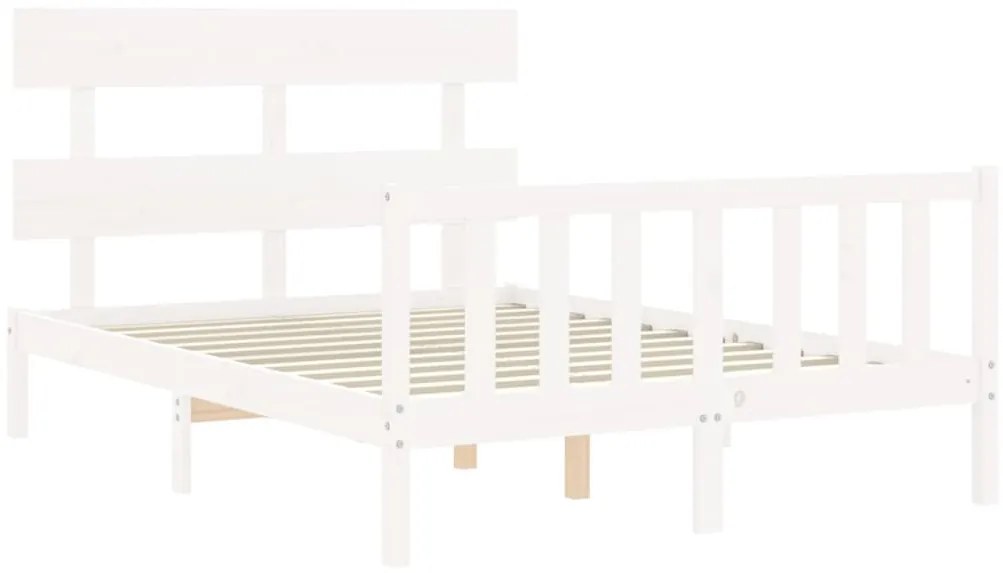 Estrutura de cama de casal c/ cabeceira madeira maciça branco