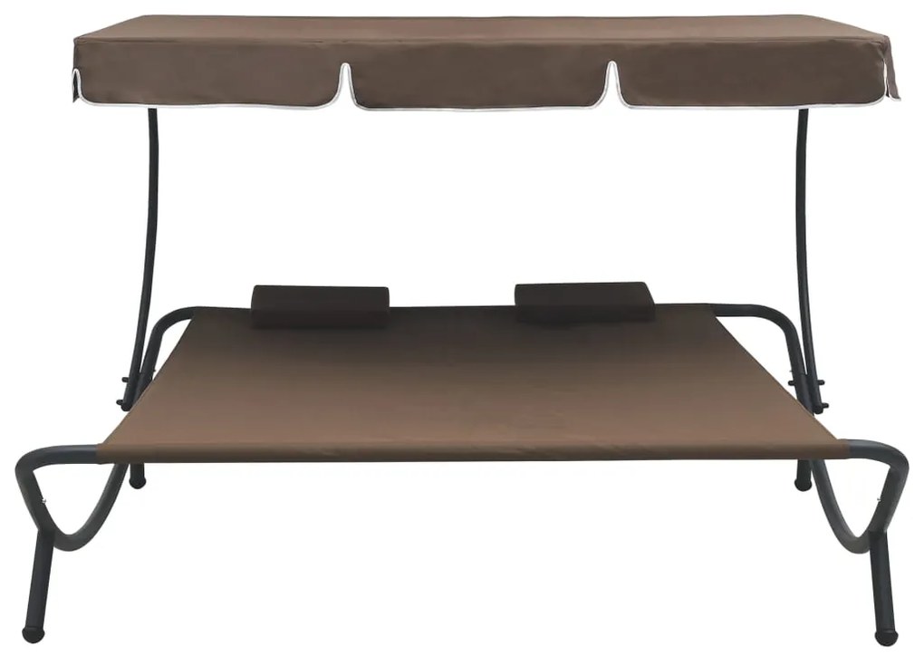 Espreguiçadeira com toldo e almofadas castanho