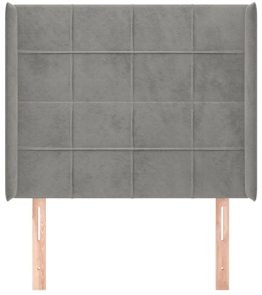 Cabeceira de cama c/ abas veludo 83x16x118/128cm cinzento-claro