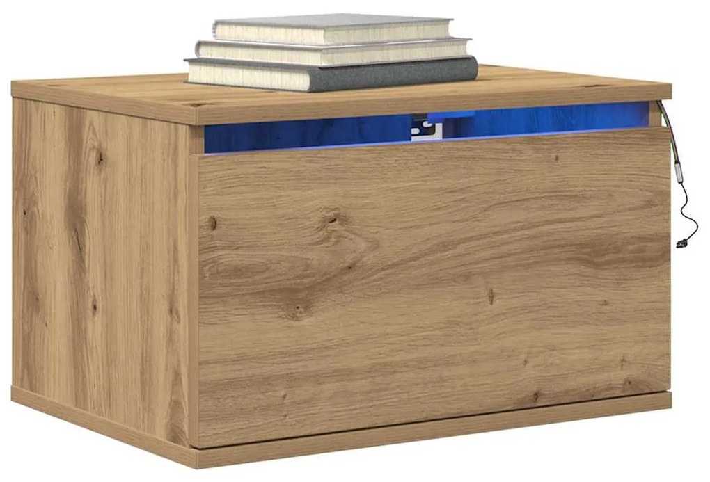 Mesa de cabeceira vidaXL com LED em Carvalho Artisan 50x36x30 cm