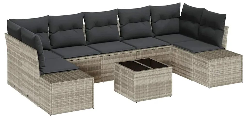 Conjunto de Sofá de Jardim de 8 Peças com Almofadas Cinza Claro em Rat