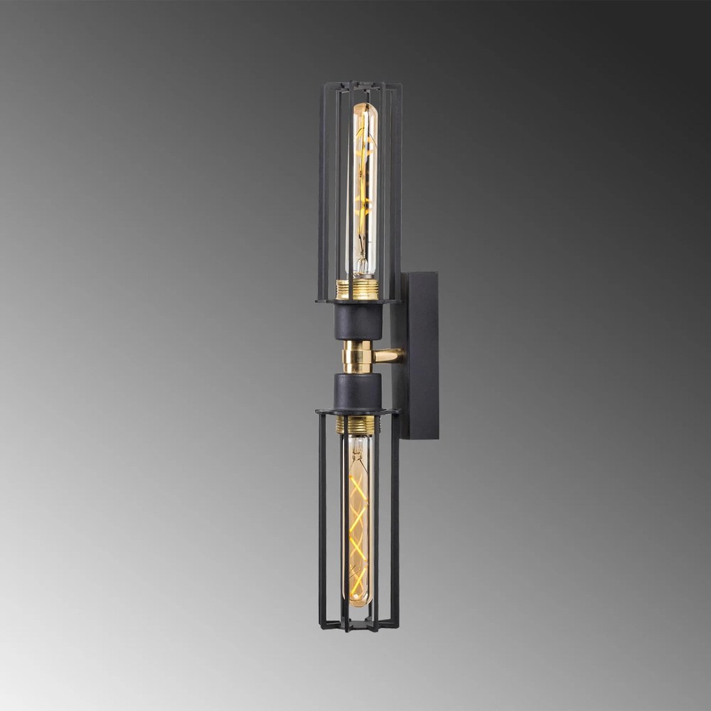 Candeeiro de Parede Fellini – Preto e Dourado – 8 x 15 cm