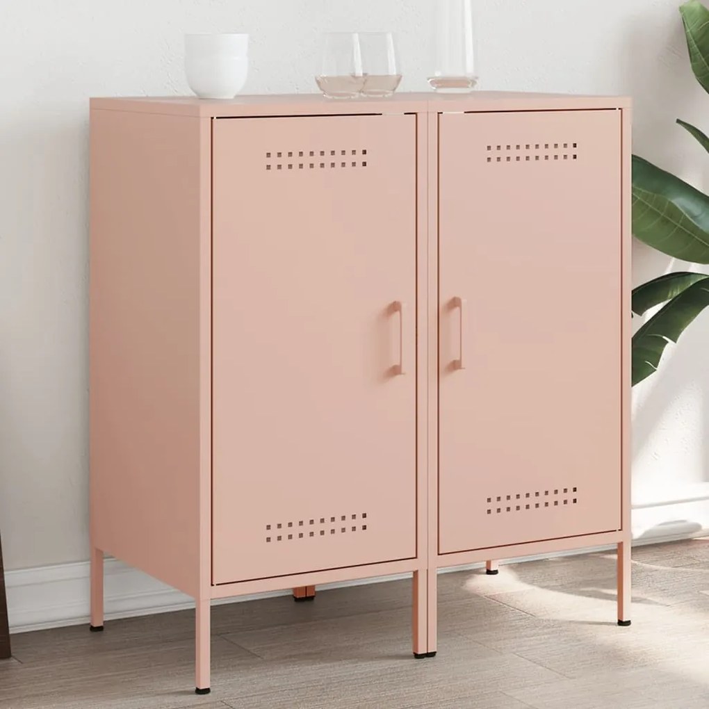 vidaXL Aparadores 2 pcs 36x39x79 cm aço rosa