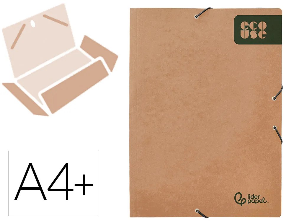 Pasta de Elásticos Folio 3 Abas Ecouse Cartolina Kraft 400 g/m2 Cor Castanha