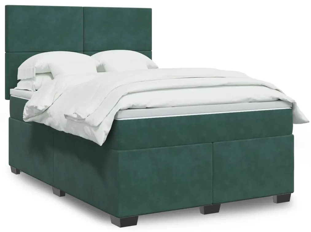 vidaXL Cama com molas/colchão 160x200 cm veludo verde-escuro