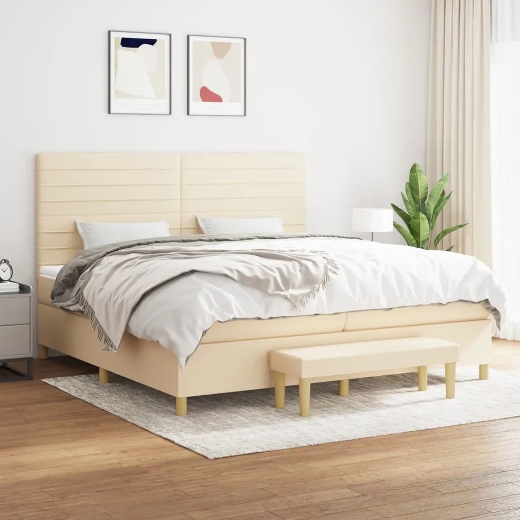 vidaXL Cama com molas/colchão 200x200 cm tecido cor creme