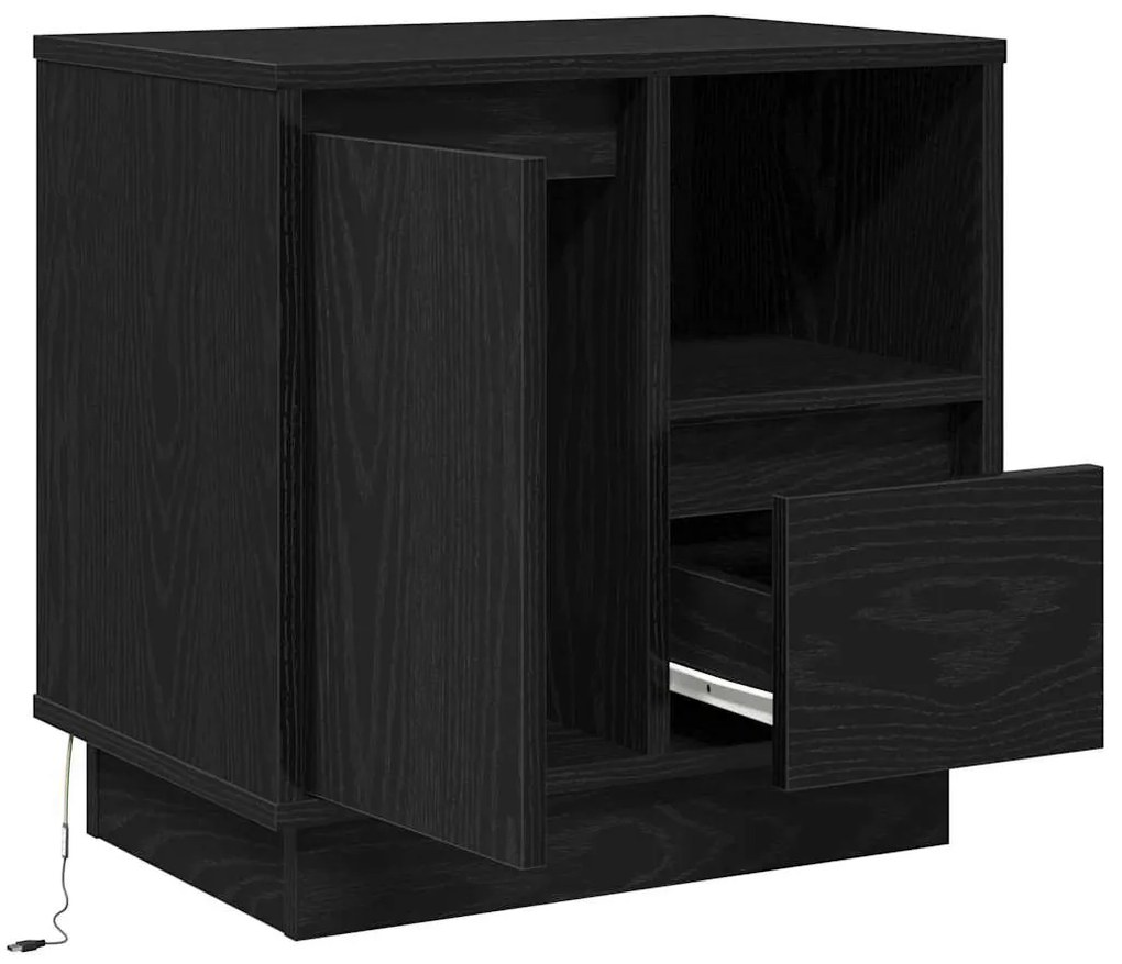 Criado-mudo com LED Carvalho Preto 50x34,5x50 cm