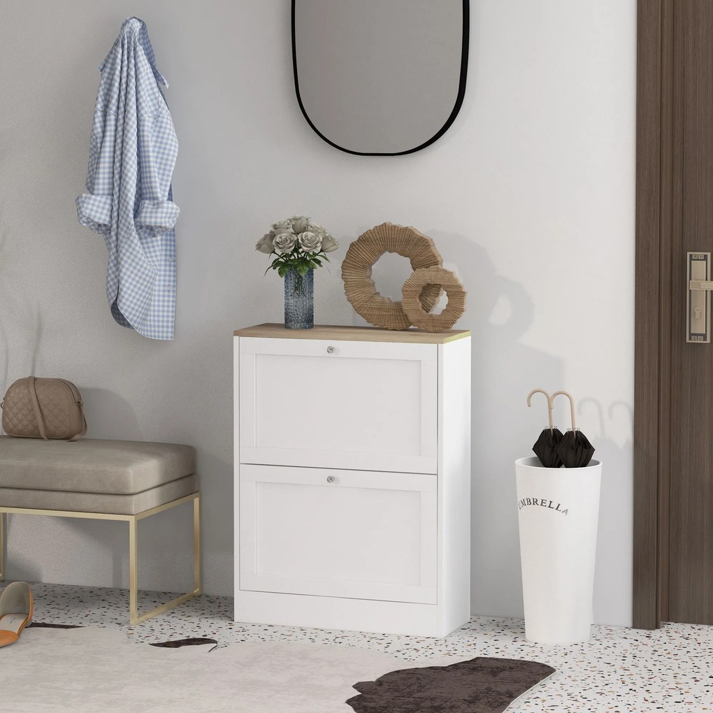 Sapateira, Móvel para sapatos  60 x 23,5 x 80 cm com capacidade para 12 pares, móvel de entrada com 2 gavetas rebatíveis e prateleiras ajustáveis,, br